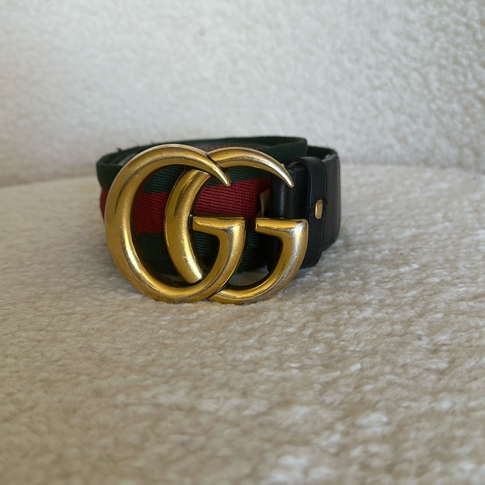 RARE GG Gucci Vintage Web & Leather Belt